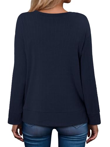 ONLYSHE Womens Shirts Long Sleeve Crewneck Tunic Tops Casual Lightweight Knit Solid Color Sweatshirts Trendy Blouse Basic Tee