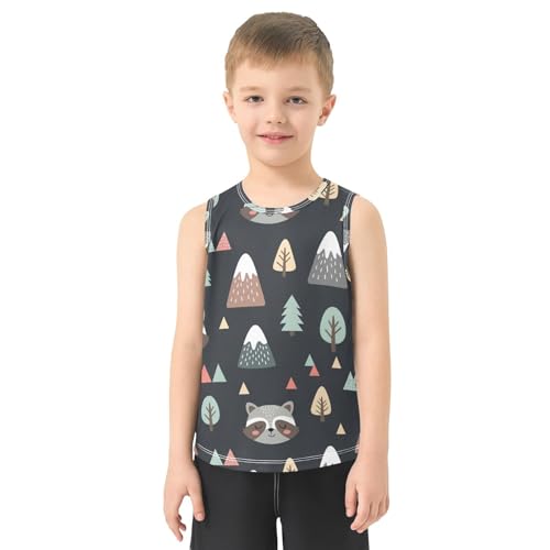 J JOYSAY Cartoon Raccoon Tree Boys Tank Top Sleeveless Muscle Shirts Quick Dry Active Workout Sport Kids T-Shirts 3-15T2