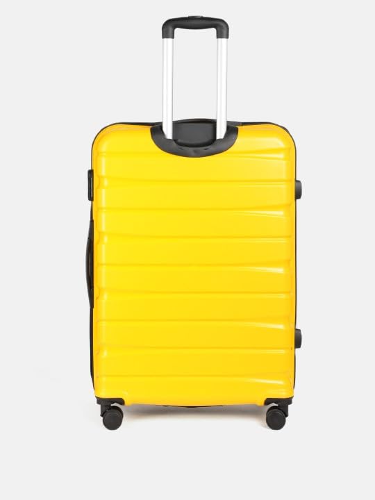 Image of Teakwood Large Size 8 Wheel Trolley Bag, Hard Cabin with Zipper Closure, Adjustable Push Button & Cross Side Strap, TSA Lock System 360 Degree (Large, Yellow)