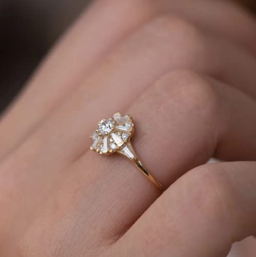 Awmnjtmgpw 18K Gold Cubic Zircon Ring Personalized Full Diamond Engagement Ring Women's Jewelry Size 6-10 (Size 7)2