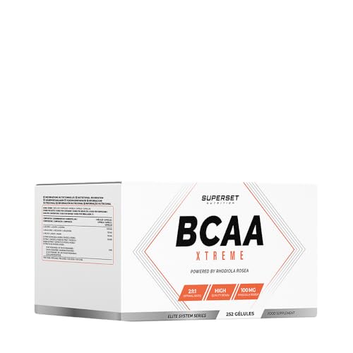 Superset Nutrition - BCAA Xtreme (252 Caps) - BCAA 2:1:1 - Récupération musculaire - Acides aminés enrichis en Rhodiola Rosea - Pré-workout + Post-workout - L-Leucine, L-Isoleucine et L-Valine