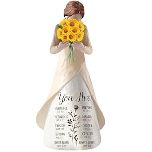 Inspirational Hand-Painted Figurine with Sunflower Bouquet, You are Beautiful, Amazing Resin Doll, Great Gift for Her, Girl Friends, Friends, 5.9 Inches Resin Doll Tabletop (You are)