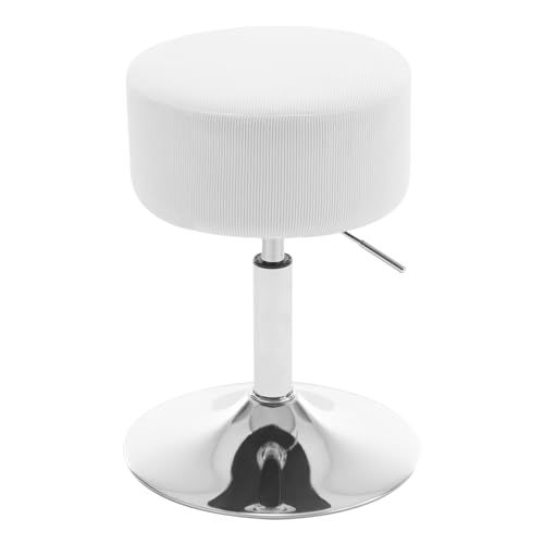 WOLTU Taburete Tocador Redondo, Taburete Bar Bajo, Silla de Maquillaje Giratoria, Taburete Pequeño con Altura Ajustable para Salón, Cafetería y Bistro, Asiento Tapizado en Pana, Blanco, BH409ws-1