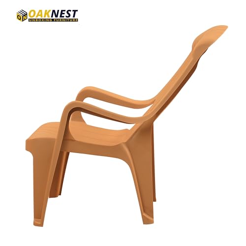 Image of Oaknest Supreme Comfy Relaxing Chair - Ergonomic High-Back Plastic Armchair for Home, Garden, Balcony & Patio | Heavy-Duty, Weather-Resistant & Easy to Clean | Amber Gold | Set of 4