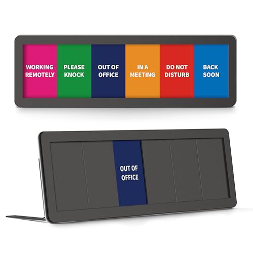 Office Door Sign With Adjustable Stand, 6 Options Privacy Slider Do Not Disturb, Please Knock, In A Meeting, Out Of Office, Working Remotely, Back Soon, Black 10x3.15 Inch With 3 Stickers
