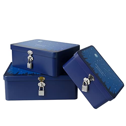 Luwint Caja de metal con diseño de cielo nocturno - Caja de almacenamiento decorativa de metal fina con cerradura, regalo ideal para amigos, madre y padre (3 piezas/grande, mediano y pequeño) Cover