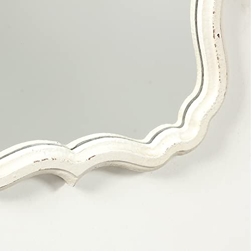 Rustic White Scalloped Wall Mirror 12" X 15", Mirror Wall Decor, Decorative Wall Mounted Mirrors, Bathroom Mirrors For Vanity, Distressed Finish Vintage Wall Mirror For Bedroom Living Room #TOP7