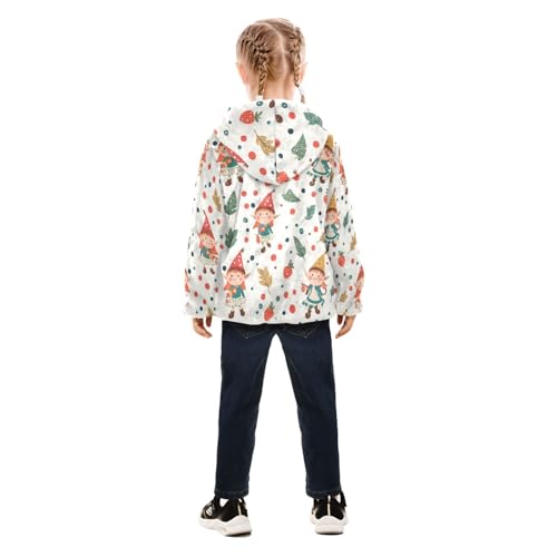 Cute Elves and Polka Dot Girls Fleece Jacket Girls Fall Jacket Girl Coats Zip Up Hoodie Children Sherpa Warm Outerwear 2-10T4