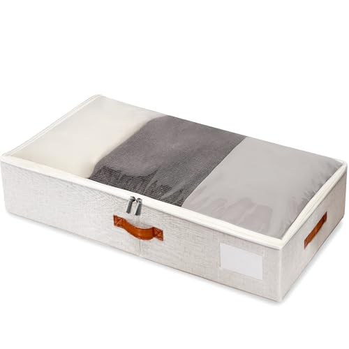 Large Under Bed Storage, 2 Pack Under Bed Storage Containers with Clear Cover, Reinforced Handles and Label Pocket for Dorms, Clothes, Shoes, Blankets, Linens, Only Needs 6″ of Clearance
