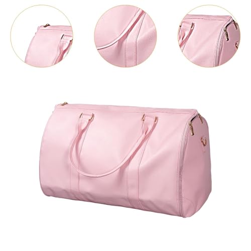 Leather Duffle Bag Overnight Bag Large Capacity Weekender Bag for Men Women, Pink2