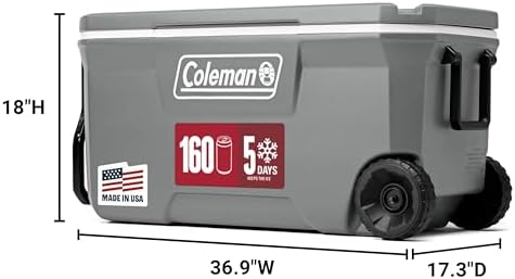 Coleman Classic Series Insulated Portable Rolling Cooler with Wheels, Leak-Resistant Outdoor Hard Cooler Keeps Ice up to 5 Days, 100-Quart - 1