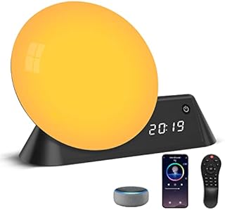 Wake Up Light Sunrise Alarm Clock for Heavy Sleeper Nature Light Alarm Clock Work with Alexa,Remoter and Phone App Controlled Alarm Clock with 15 Natural Sounds,8 Scenes,Gift for Family,Friends