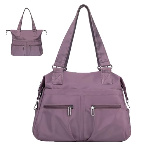 Image of Nylon Tote Bag for Women Shoulder Tote Bag with Zipper Waterproof Nylon Purse and Handbags Lightweight Hobo Bag