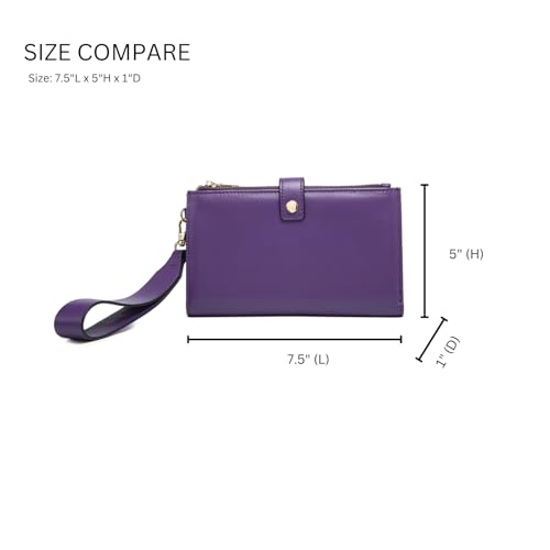 JEN & CO. Lark Bifold Wristlet Wallet Vegan Leather Credit Card Holder Purse for Women with Removable Strap (Dark Purple)3