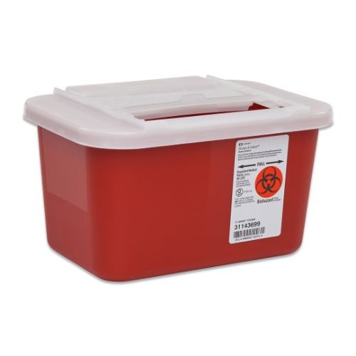 Covidien 31142222 Multi-Purpose Sharps Containers with Sliding Lid, 2 gals Capacity, Red (Pack of 20)
