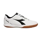 Diadora Pichichi IDR Indoor Soccer Shoes - Water-Resistant Suprell Upper, Non-Slip Lining, Insole with Flex Points, Designed for Indoor Use, White/Black, 9.5