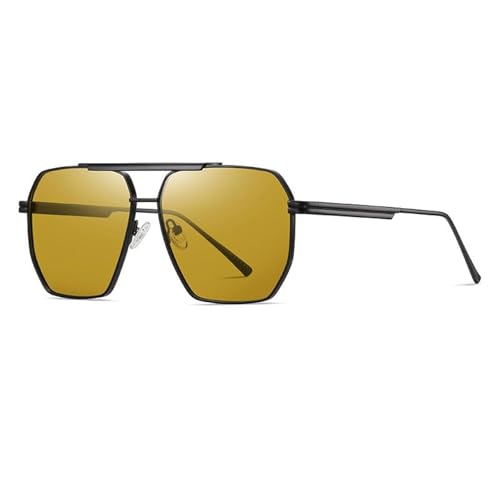 Lunettes de soleil métal UV400 pour conduite pêche homme femme verres jaunes et noirs