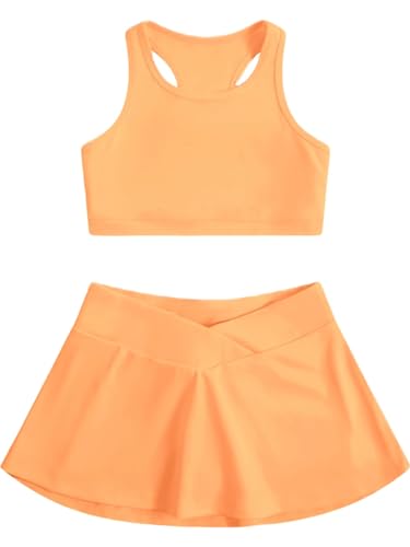 Image of SOLY HUX Toddler Girl's 2 Piece Workout Outfits Lightweight Crop Tank Tops and Skort Athletic Set