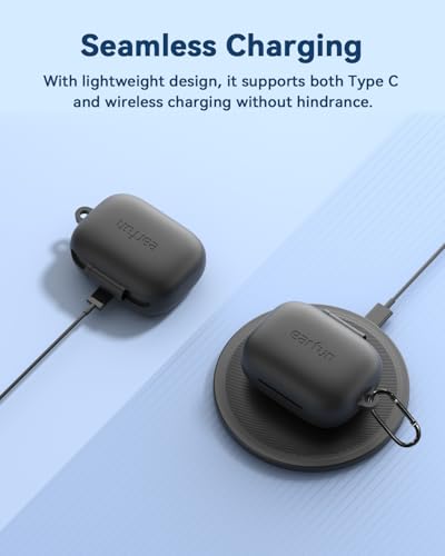 EarFun Official Protective Case Cover for EarFun Air Pro 4, Soft Silicone Protective Case with Keychain, Shock-Proof Silicone Skin Full Protective Cover, Supports Wireless Charging