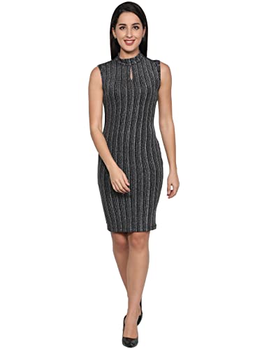 Image of NUEVOSDAMAS Women Western Midi Dress | Stylish Dress | Lurex Lycra Midi Dress | Sleeveless Bodycon Dress | One Piece Fitted Dress Black