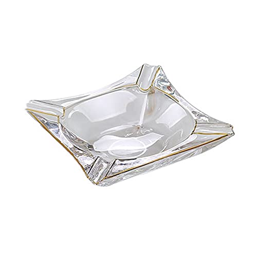 WOTZOV Cenicero de Vidrio con Borde Dorado, Ideal para el hogar, la Sala de Estar, la Oficina, el cenicero Grande, decoración, ceniceros para Fumadores.