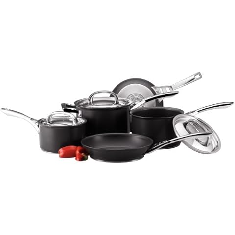 Circulon Infinite Induction Hob Pan Set of 5 - Non Stick Pots and Pans Sets with Stainless Steel Lids & Handles, Premium Dishwasher Safe Cookware, Black Cover
