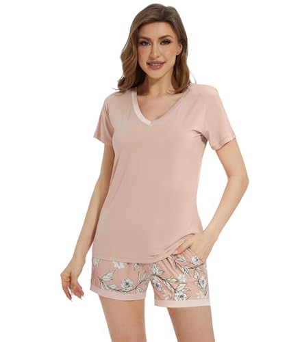 Image of WiWi Viscose from Bamboo Pajamas Set for Women Super Soft Short Sleeve Cooling Summer Plus Size Pjs Sets Sleepwear S-4X