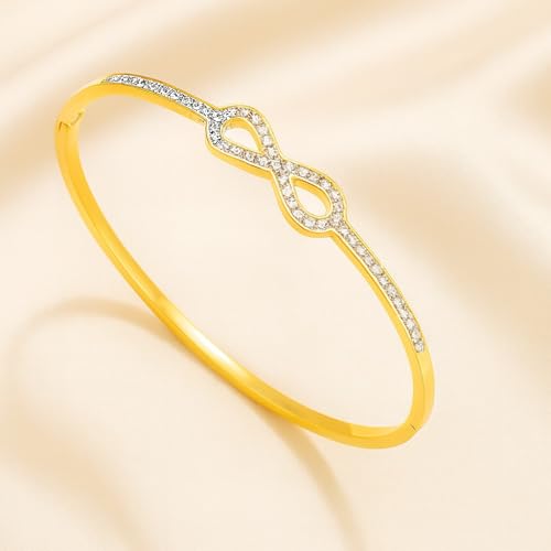 Image of MEENAZ Anti Tarnish Infinity Bracelet for Women Stylish Kada for women Gold Bangle| Golden Jewelry Ladies Party bracelet for girls Love Friendship Couples Gifts for Mother Sister Wife Girlfriend 251