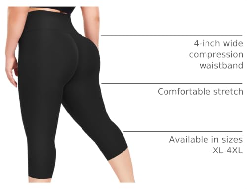 Image of FULLSOFT Plus Size Capri Leggings for Women- XL-4XL High Waist Tummy Control Stretchy Workout Yoga Pants Plus Capris