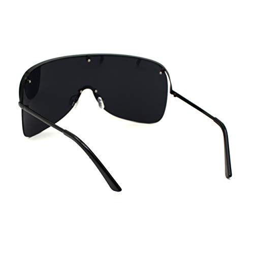 Extra Oversize Flat Top Metal Half Rim Shield Mask Style Sunglasses4