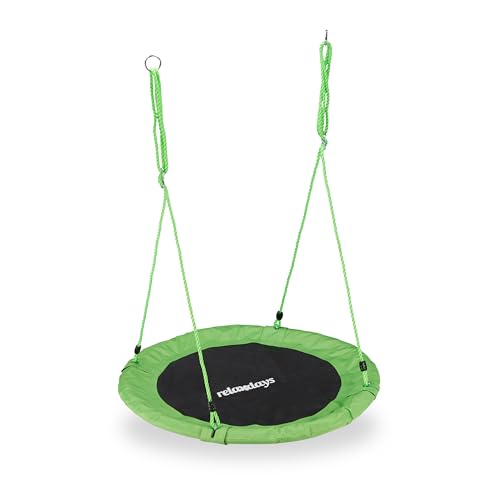 Relaxdays Unisex – Erwachsene, grün Nestschaukel, rund, für Kinder & Erwachsene, verstellbar, Ø 90 cm, Garten Tellerschaukel, bis 100 kg, H x D: ca. 5 x 90 cm
