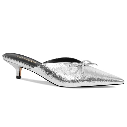 Image of Kitten Heels for Women Heeled Mules Stiletto Pumps Bow Closed Toe Pointed Toe Low Heel Slip on Fashion Metallic Backless Prom Party Dressy