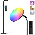 Coucrek RGB Floor Lamp, 32W/2200LM Super Bright LED Standing Lamps, Stepless Dimming Colorful Torchiere Floor Lamps with Remote, Adjustable Lamp Head