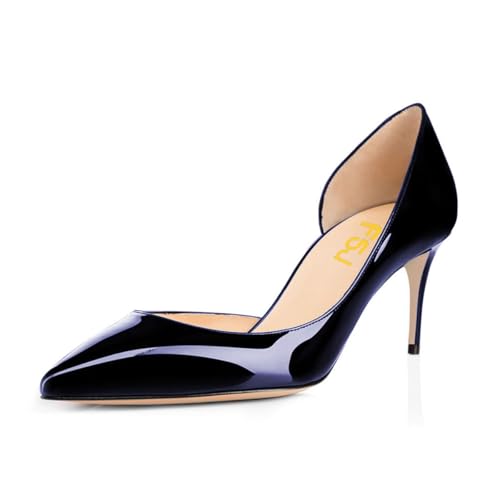 FSJ Women Basic Slip On D'Orsay Pumps Low Heels Pointed Toe Faux Suede Office Dress Party Shoes Size US 4-15