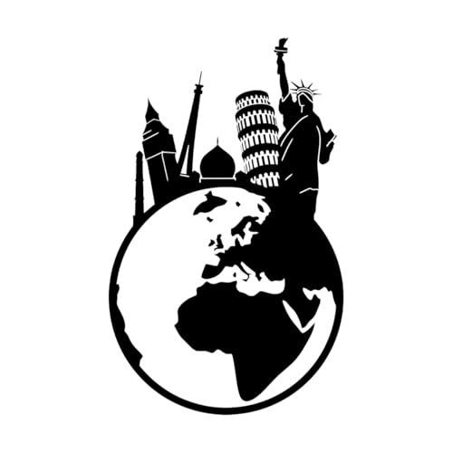 Stickers lettrage Voyage autour du monde Tour Eiffel Statue de la Liberté Big Ben 30x48.2cm Personnalisation Noir