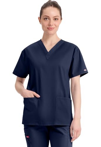 Dickies EDS Signature Scrubs for Women and Scrubs for Men, Unisex One Pocket V-Neck Top in Soft Brushed Poplin 83706