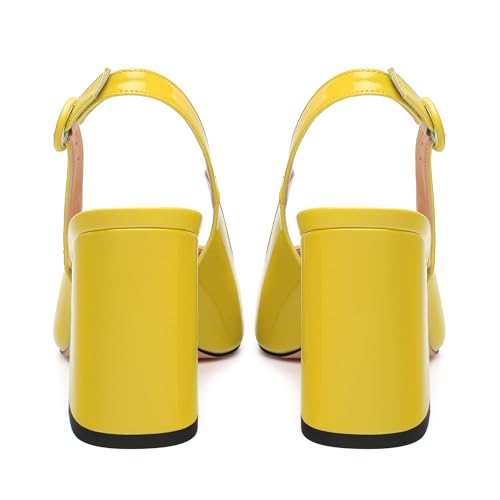 Women's Slingback Heels, Pointed Toe Buckle Patent Cut Out Ankle Strap Block High Heel Pumps Shoes 3.35 Inch4
