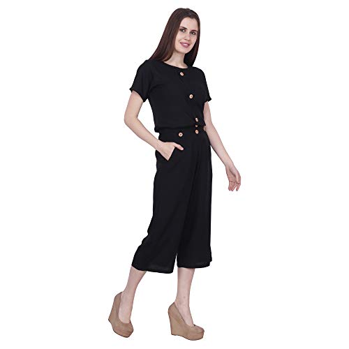 Image of POPWINGS Casual Black Rayon Culottes with top for Women, Jumpsuit