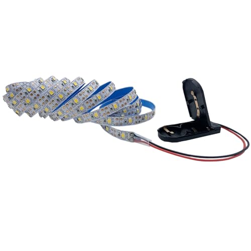 TOPXCDZ Batterij-aangedreven LED-strip licht 2835 SMD 3V DC 60LED/M Flex LED strip verlichting huisdecoratie 8mm PCB (warm wit, 1M)