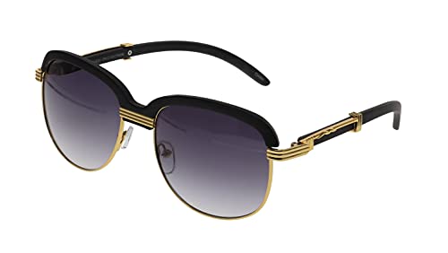Elite WOOD Art Clear Lens Eyeglasses Unisex Vintage Fashion Aviator Sunglasses (Black Gold)