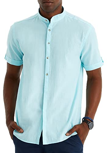 Leif Nelson Leinenhemd Herren Sommer Kurzarm Mint/Henley Hemd für Freizeit...