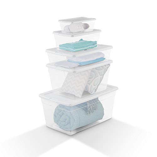Sterilite 6 Qt Clear Plastic Stackable Storage Bin W/White Latching Lid Organizing Solution, 12 Pack #TOP4