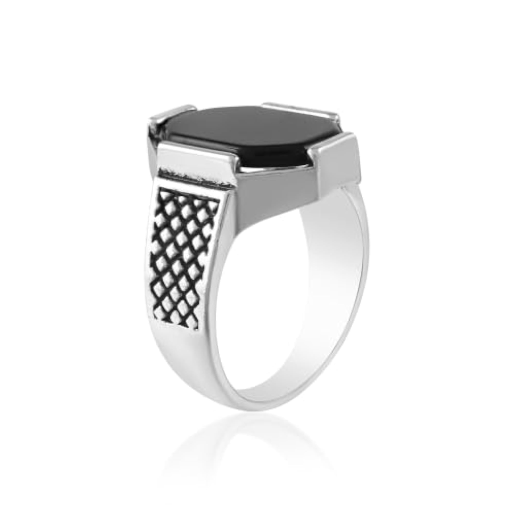 Men's Silver Plated Brass Black Stone Engagement Ring