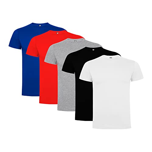 Rafasshop Pack 5 Camisetas Roly Dogo Premium Unisex Manga Corta 100% Algodón Cuello Redondo, Costuras Laterales, Variedad Tallas y Colores