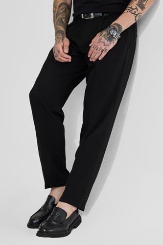 Image of SNITCH Men Formal Trousers | Regular Fit Pleated Front with Turned-Up Hem | Polyester Blend & Medium Stretch Fabric for Office & Winter Wear