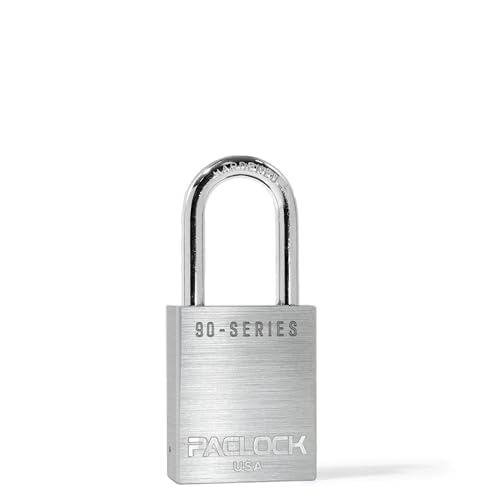Image of PACLOCK's SR-90A Padlock, 1-1 /2 inch Tall Hardened Steel Shackle, High Performance 6-Pin Cylinder, Keyed Differently w / 2 Keys, Silver