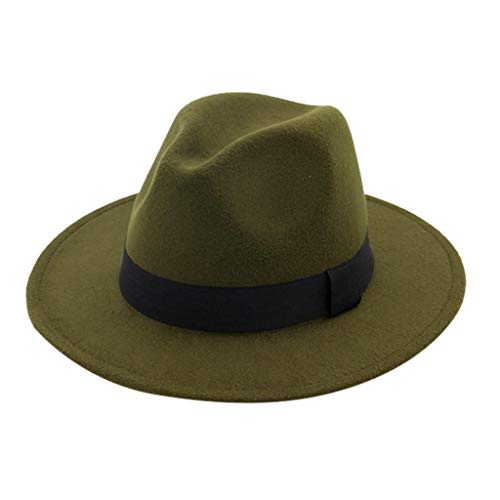 Sombreros Fedora para mujeres y hombres, estilo fedora de ala ancha con cinta sólida, sombreros británicos de jazz, Ejercito Verde, M