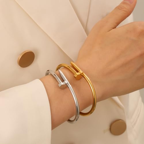 FAFUGA 18 K Gold Plated Double Bangle Bracelet Stack Love Jewelry Set for Women Gift with Box2