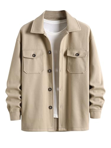ZAFUL Men's Solid Color Flap Pocket Single Breasted Woolen Blend Coat Turn Down Collar Long Sleeve Jacket