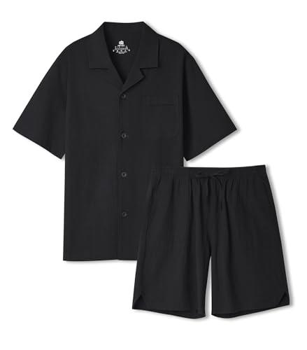 Image of DAVID ARCHY Men's Pajamas Set, Short Sleeve Shirt and Shorts | Breathable, Summer Beach Loungewear, Cruise Vacation Outfit
